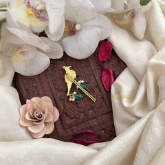 Vriksham Classic Parrot Style Kundan Jadau Jada Billai-Red White & Green-Green Bead-J3838