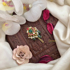 Vriksham Royal Diya Style Kundan Jadau Jada Billai-Red White & Green-Green Bead-J3836