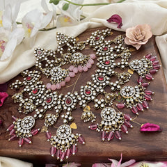 Light Pink Victorian Diamond Pendant Choker Short Neckpiece -VV875