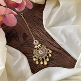 Designer Red AD Stone Maang Tikka-Tear Drop-Pearl-G13539