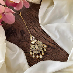 Designer Red AD Stone Maang Tikka-Tear Drop-Pearl-G13539