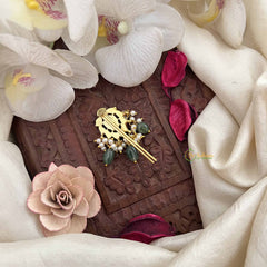 Vriksham Royal Diya Style Kundan Jadau Jada Billai-Red White & Green-Green Bead-J3836