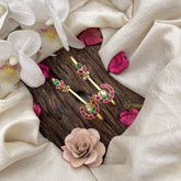 Vriksham Peacock Bloom Kundan Jadau Stud & Ear Cuffs Bugadi With Pearl-Red Green & White-G20004