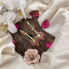 Vriksham Peacock Bloom Kundan Jadau Stud & Ear Cuffs Bugadi With Pearl-Red Green & White-G20004