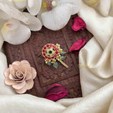 Vriksham Traditional Round Floral Kundan Kundan Jadau Jada Billai-Red Green & White-Aqua Green Bead-J3829