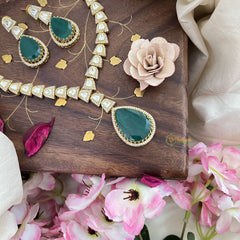 Trendy Green Victorian Diamond Neckpiece-Tilak-VV1827