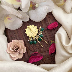 Vriksham Elegant Floral Style Kundan Jadau Jada Billai-Red White & Green-Green Bead-J3839