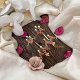 Vriksham Traditional Parrot Kundan Jadau Stud & Ear Cuffs Bugadi With Pearl-Red Green-G20005