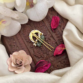 Vriksham Half Moon & Diya Kundan Jadau Jada Billai-White & Green-Aqua Green Bead & Pearls-J3842