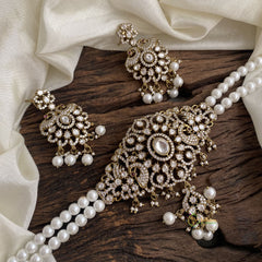 White Layered bead Victorian Diamond High Neck Choker - VV1354