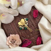 Vriksham Premium Lotus Kundan Jadau Jada Billai-Red White & Green-Green Bead-J3835