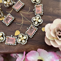 Elegant Pastel Pink Victorian Diamond Neckpiece-VV1777