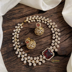 Red Victorian Diamond High Neck Choker - VV1351