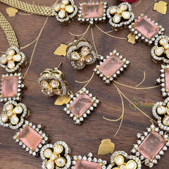 Elegant Pastel Pink Victorian Diamond Neckpiece-VV1777