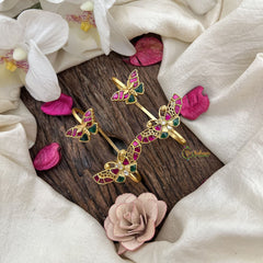 Vriksham Butterfly Style Jadau Stud & Ear Cuffs Bugadi -Red Green & White-G20000