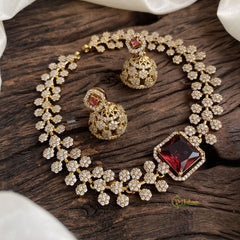 Red Victorian Diamond High Neck Choker - VV1351