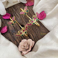 Vriksham Butterfly Style Jadau Stud & Ear Cuffs Bugadi -Red Green & White-G20000