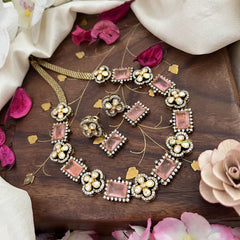 Elegant Pastel Pink Victorian Diamond Neckpiece-VV1777