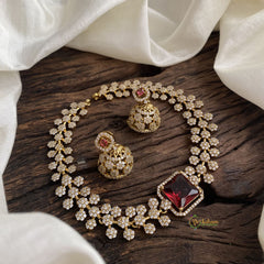 Red Victorian Diamond High Neck Choker - VV1351