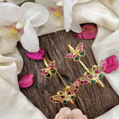Vriksham Butterfly Style Jadau Stud & Ear Cuffs Bugadi -Red Green & White-G20000