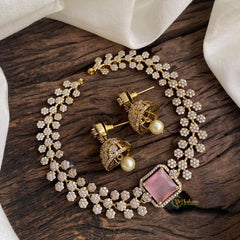 Pastel Pink Victorian Diamond High Neck Choker - VV1349