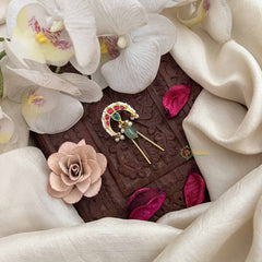 Vriksham Half Moon Kundan Kundan Jadau Jada Billai-Red Green & White-Pearls-J3830