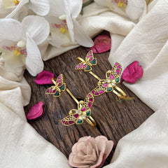 Vriksham Butterfly Style Jadau Stud & Ear Cuffs Bugadi -Red Green & White-G20000