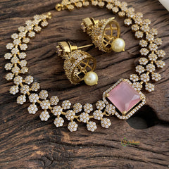 Pastel Pink Victorian Diamond High Neck Choker - VV1349