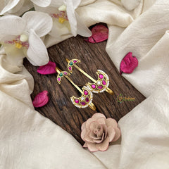 Vriksham Crescent Kundan Drop Kundan Jadau Stud & Ear Cuffs Bugadi-Red Green-G20003