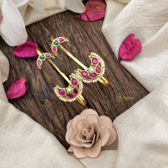 Vriksham Crescent Kundan Drop Kundan Jadau Stud & Ear Cuffs Bugadi-Red Green-G20003