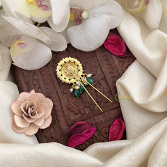 Vriksham Gold Look Floral Style Kundan Jadau Jada Billai-Red White & Green-Green Bead-J3840