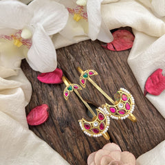 Vriksham Crescent Kundan Drop Kundan Jadau Stud & Ear Cuffs Bugadi-Red Green-G20003