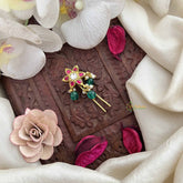 Vriksham Minimality Floral Style Kundan Jadau Jada Billai-White & Green-Green Bead & Pearls-J3841