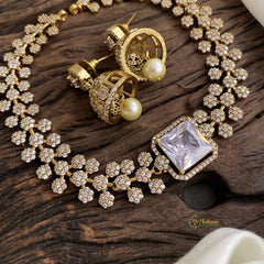 White Victorian Diamond High Neck Choker - VV1352