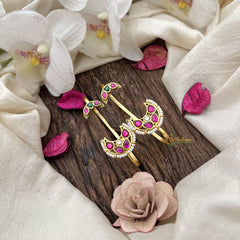 Vriksham Crescent Kundan Drop Kundan Jadau Stud & Ear Cuffs Bugadi-Red Green-G20003