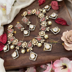 Stylish Floral Pastel Pink Victorian Diamond Neckpiece-VV1762