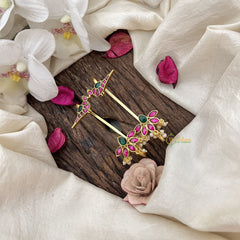 Vriksham Elegant Lotus Parrot Stud & Ear Cuffs Bugadi With Pearls-G19992