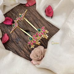 Vriksham Elegant Lotus Parrot Stud & Ear Cuffs Bugadi With Pearls-G19992