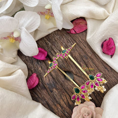 Vriksham Elegant Lotus Parrot Stud & Ear Cuffs Bugadi With Pearls-G19992