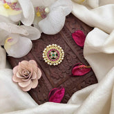 Vriksham Four Leaf Floral Kundan Jadau Jada Billai-White Red & Green-Pearls-J3845