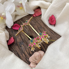 Vriksham Elegant Lotus Parrot Stud & Ear Cuffs Bugadi With Pearls-G19992