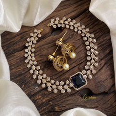 Dark Blue Victorian Diamond High Neck Choker - VV1350