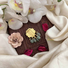 Vriksham Antique Lotus  Floral With Red Green & White Stones Jada Billai-Aqua Green Bead-J3823