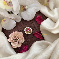 Vriksham Pentagon & Floral Kundan Jadau Jada Billai-White Red-Pearls-J3844