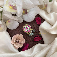 Vriksham Sun Floral Type Kundan Kundan Jadau Jada Billai-Red White-Aqua Green Bead-J3832