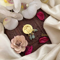 Vriksham Sun Floral Type Kundan Kundan Jadau Jada Billai-Red White-Aqua Green Bead-J3832