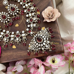 Premium Red Victorian Diamond Neckpiece-VV1882