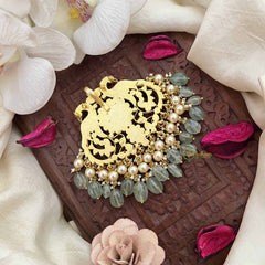 Vriksham Dual Peacock Kundan Jadau Jada Billai-White Red & Green-Aqua Green Bead & Pearls-J3847