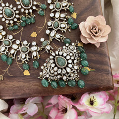 Premium Pastel Green Victorian Diamond Neckpiece-VV1883