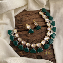 White and Green Mossanite Victorian Diamond Short Neckpiece - VV1386